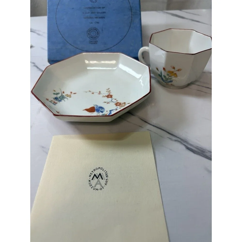 Limoges 1740 Meissen Repro Metropolitan Museum Art Octagonal Quails Cup & Saucer